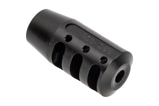 PRI MSTN quiet control muzzle brakes for 1/2x28 threading with three ports.